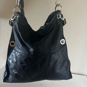 Alexander Embossed Black All Leather Shoulder Bag Purse